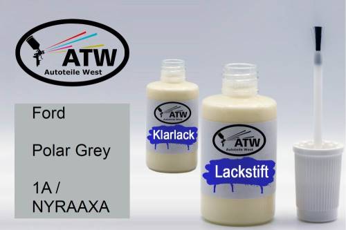 Ford, Polar Grey, 1A / NYRAAXA: 20ml Lackstift + 20ml Klarlack - Set, von ATW Autoteile West.